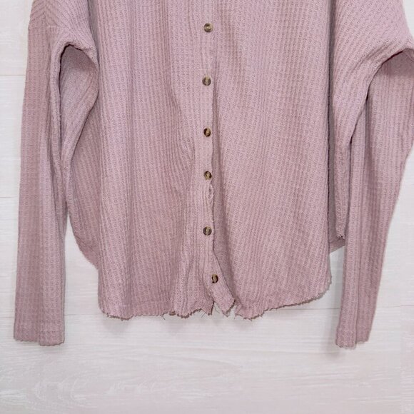 Out From Under Urban Outfitters Mauve Pink Waffle Knit Button Front Sweater - Picture 5 of 7